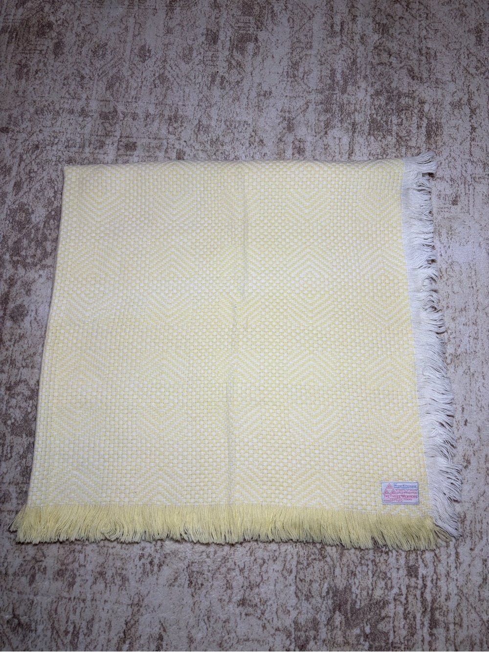Vintage The Three Weavers Handwoven Orlon Acrylic Yellow Baby Blanket 41” x 41”